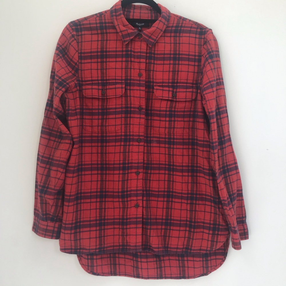 Madewell Red and Blue Plaid Flannel Shirt